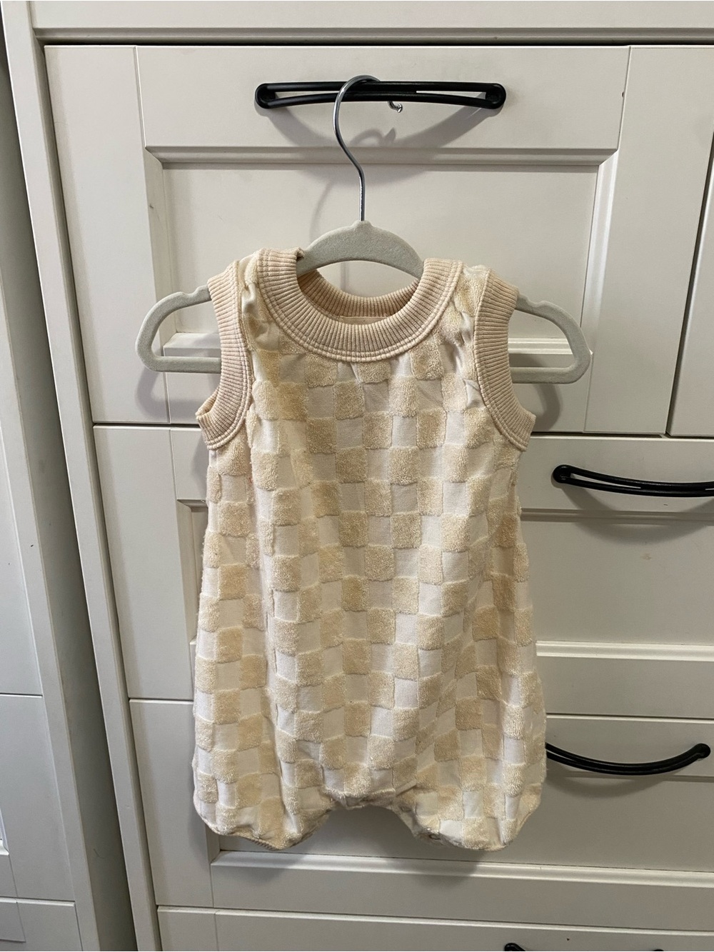 Cream Checkered Knit Baby Romper